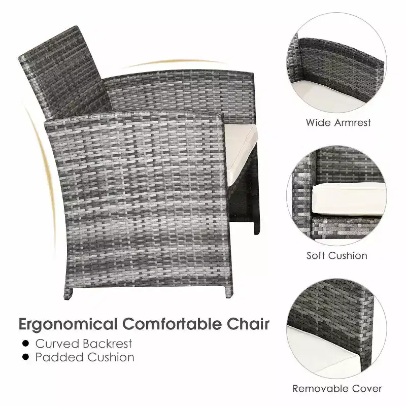 Costway 4PCS Rattan Patio Furniture Set Garden Sofa Cushioned Seat Mix Gray Wicker