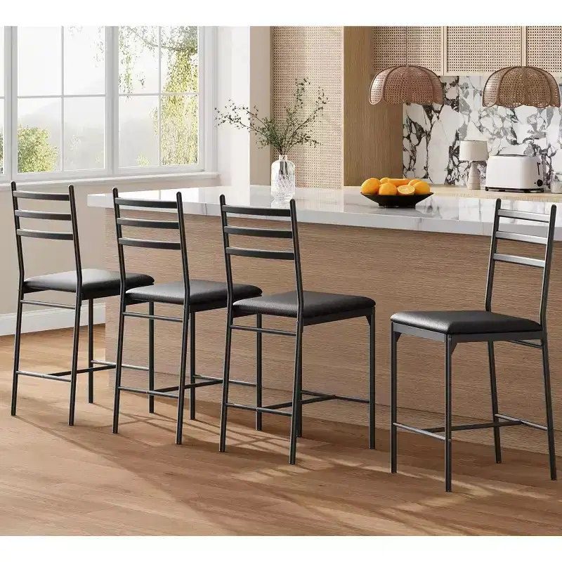 Bar Stools Set of 4, Counter Height Bar Stools Metal Dining Chairs with Back and Thick Cushion PU Leather Restaurant Dining Room Chairs
