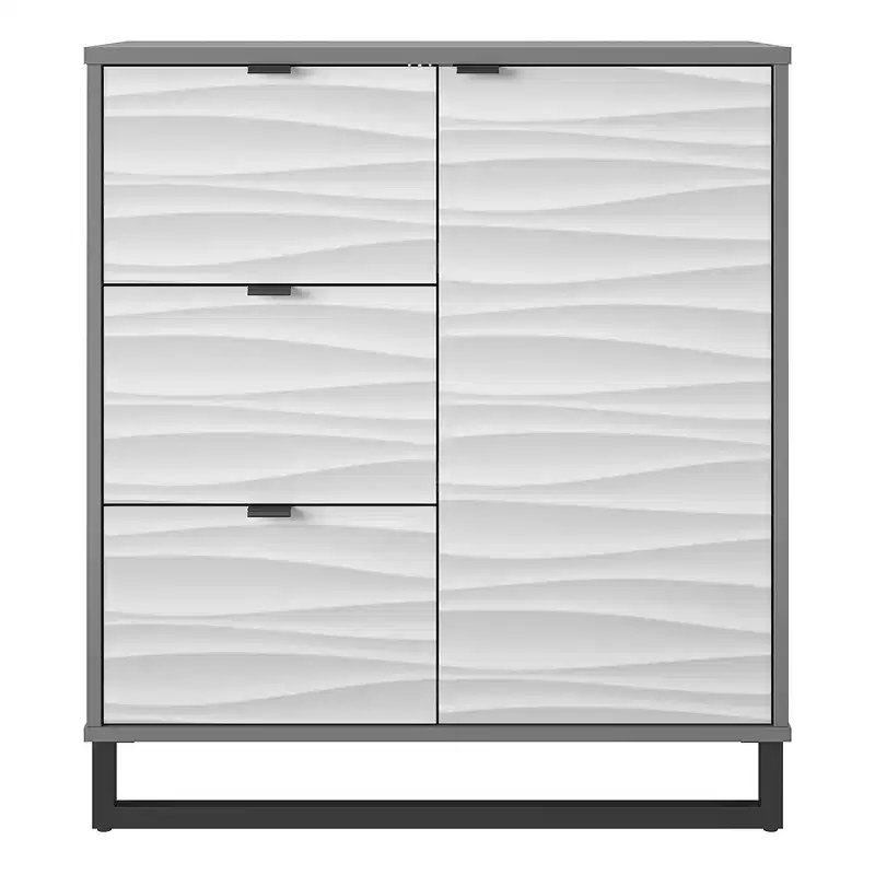 1 Door / 3 Drawer Accent Cabinet, Faux Wave Pattern with Graphite