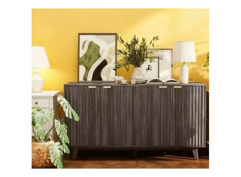 Okak Modern Fluted Wavy Design Storage Buffet Cabinet with 2/4 Doors,Decorative Sideboard Pantry Cabinet for Dining Room,Kitchen