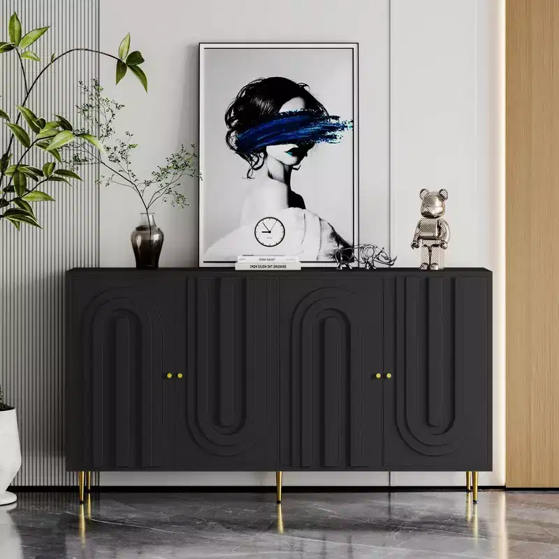 MDF 4-Door Cabinet with Matte Black Lacquer Finish 59.8