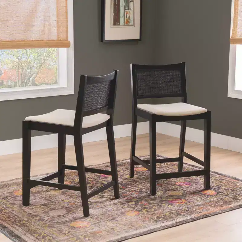 Powell Set of 2 Bessie Cane Counter Height Barstools Black