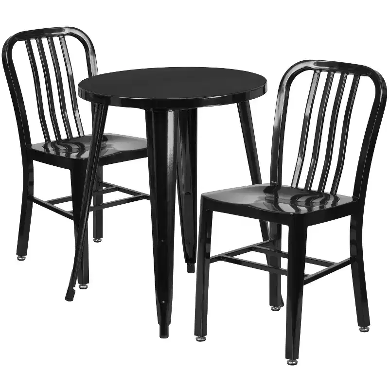 Flash Furniture Commercial Grade 24 Round Metal Indoor-Outdoor Table Set with 2 Vertical Slat Back Chairs