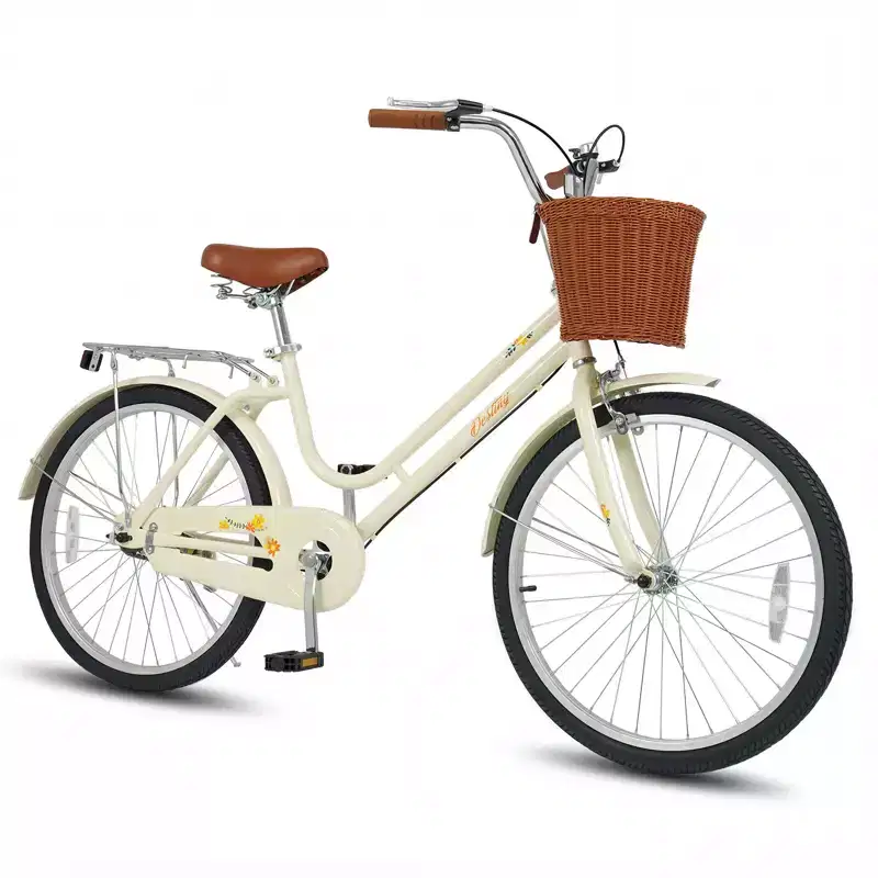 Gymax 24-Inch Beach Cruiser Bike w/Adjustable Seat Woven Basket & Rear Rack for City