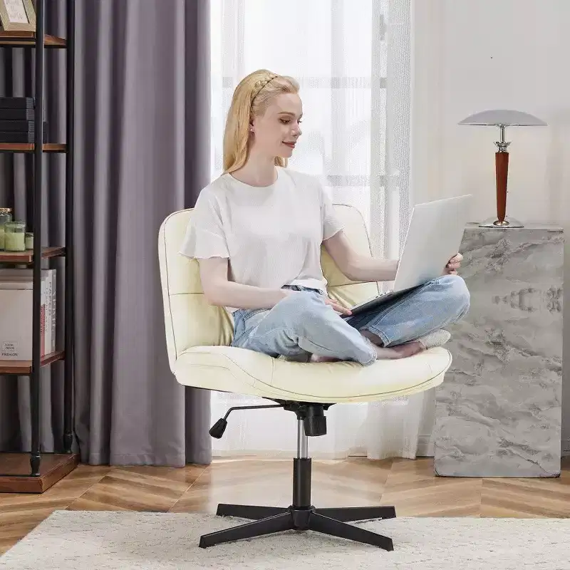 TUYOHW 26 Inch Wide Seat Office Chair No Wheels,Armless Swivel Chair for Cross Legged Sitting,22 Rocking & 300LB Capacity