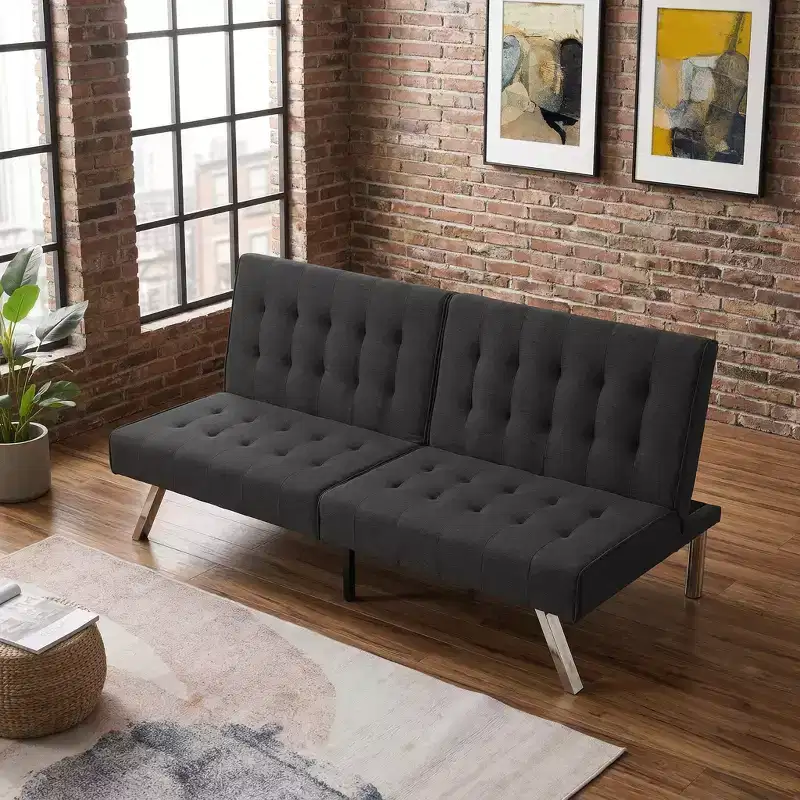 FurnitureR Fabric Convertible Futon Sofa Bed, Modern Adjustable Sleeper Couch with Tufted Cushion, Small Space Living Room Guest Bed Sofa