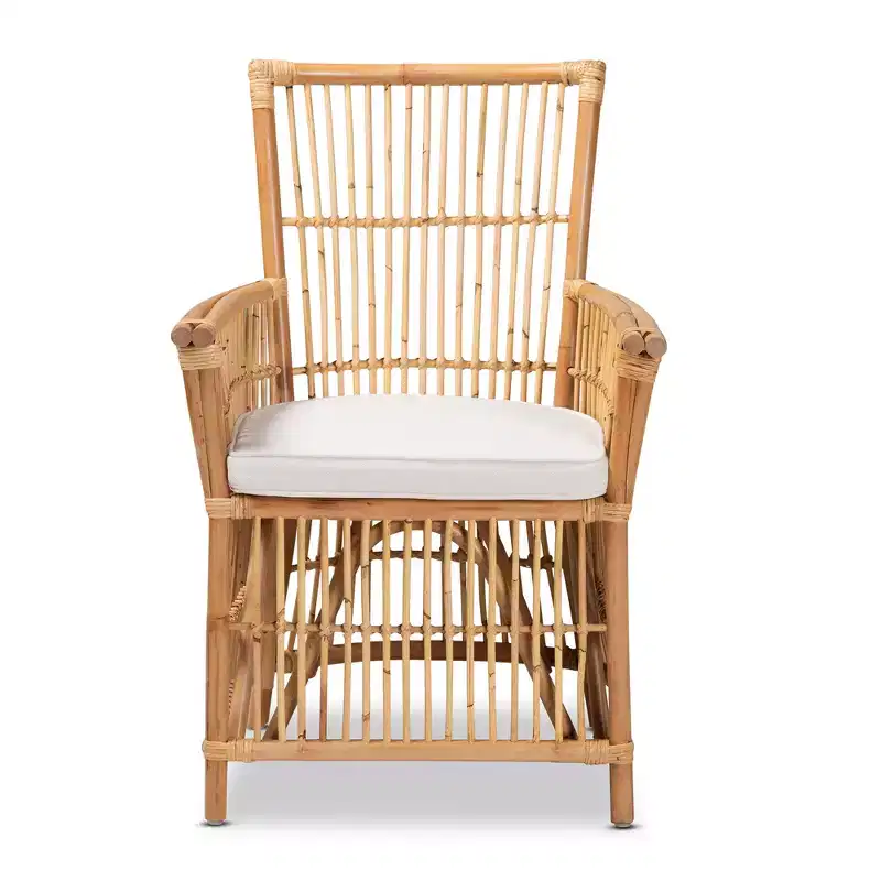 Modern Bohemian Wood and Fabric Upholstered Armchair