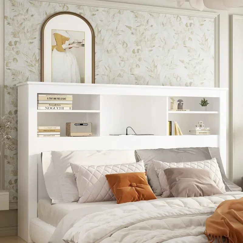 65W x 43H Bookcase Headboard With Light