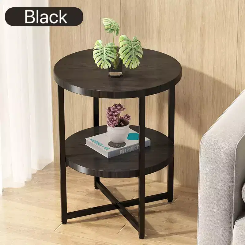 Okak Farmhouse Small Round Side Table with Criss-Cross Legs, End Table with Bottom Shelf, Couch Table for Living Room, Bedroom, Black