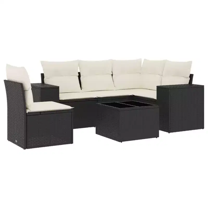 vidaXL Patio Sofa Set Black PE rattan, powder-coated steel Medium