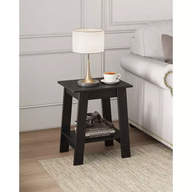 Farmhouse End Table  Rustic 2-Tier Side Table with Storage Shelf, Narrow Nightstand, Minimalist Accent Table for Living Room and Bedroom