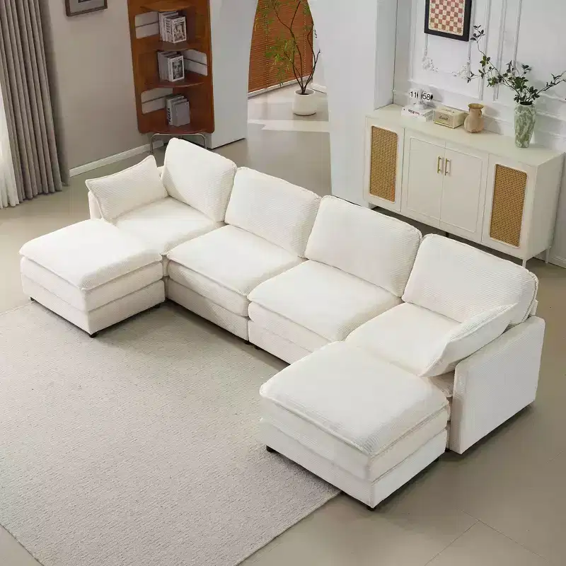 MAYEERTY 54-Inch Plush Cloud Modular Sofa, Single with Ottoman, Beige Chenille Cushion & Pillow, Compact for Home