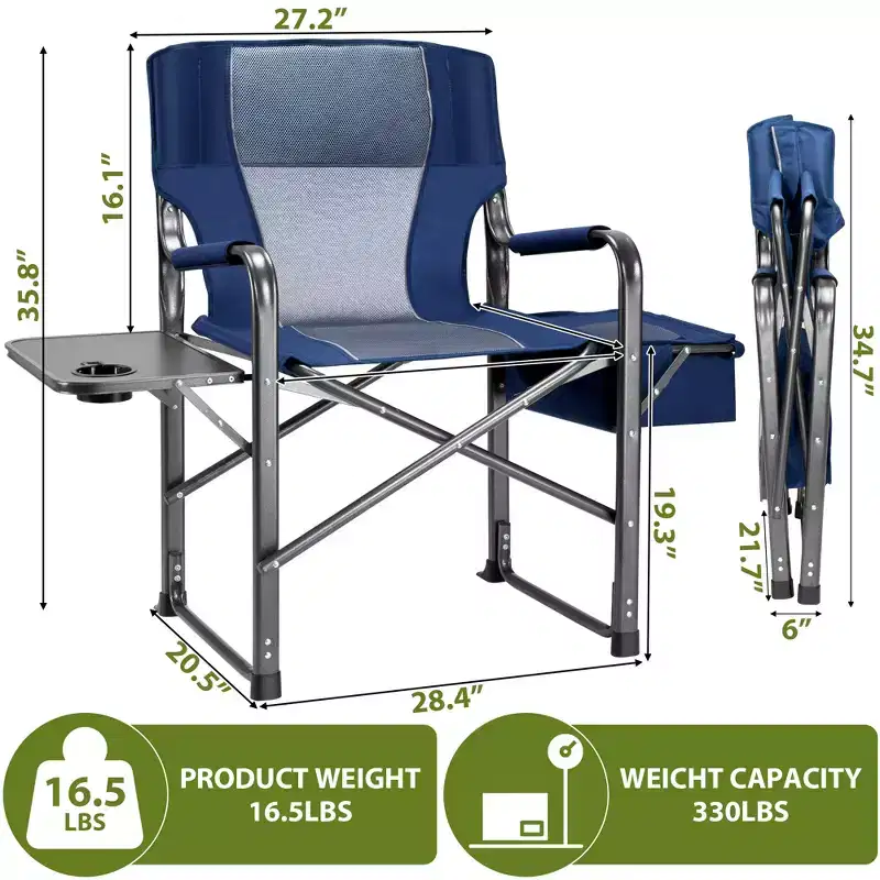 SUGIFT Extra-Wide Folding Camping Chair with Cooler Bag, Side Table & Padded Seat, 400 lbs Capacity