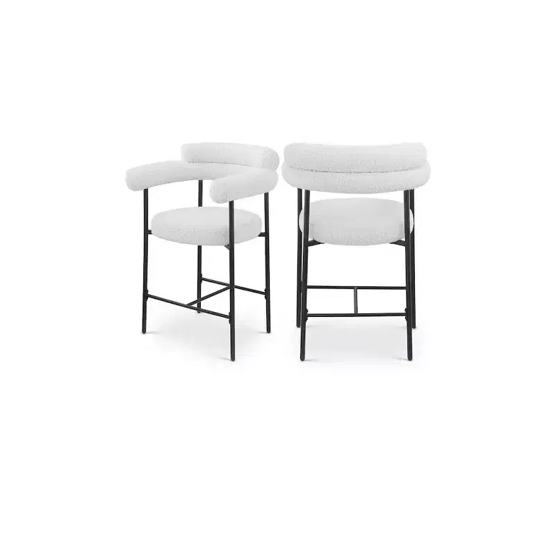 Meridian Furniture,Blake Cream Boucle Fabric Counter Stool, Set of 2