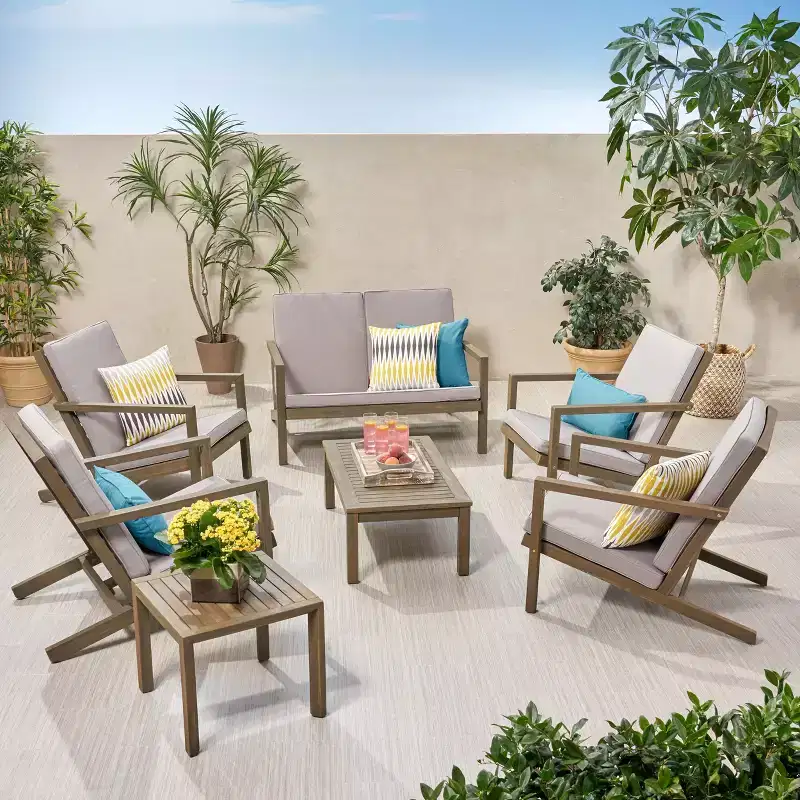 Christopher Knight Home Todd Outdoor 7 Piece Acacia Wood Chat Set with Water-Resistant Cushions