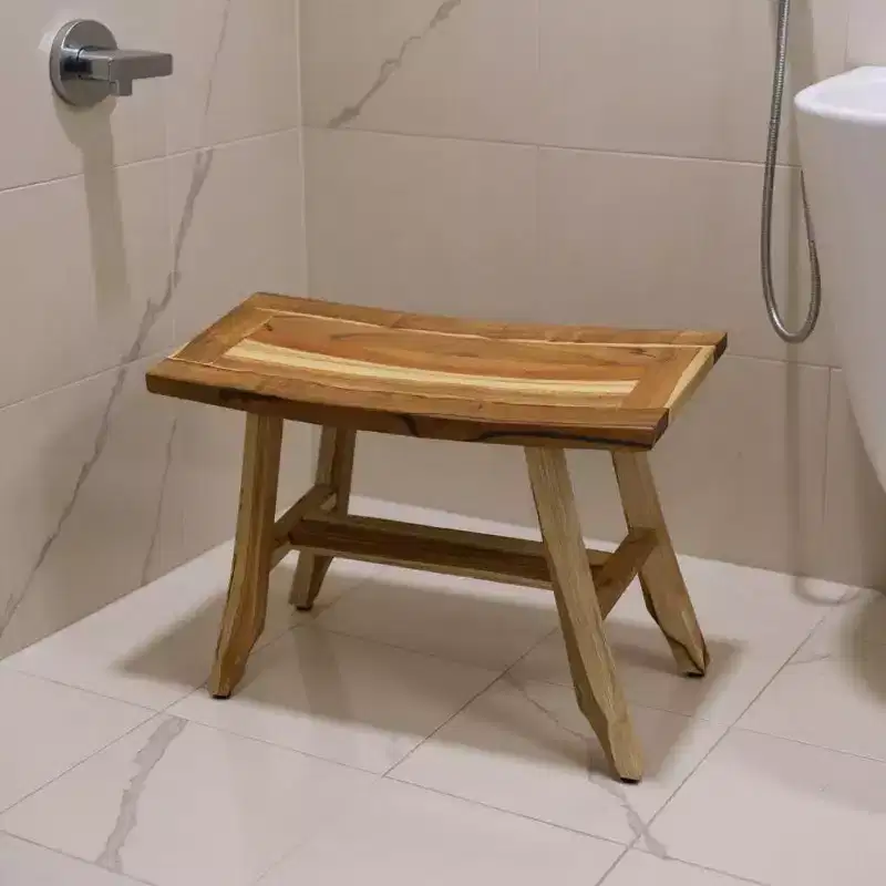 HomeRoots 24 Brown Teak Rectangular Shower Bench