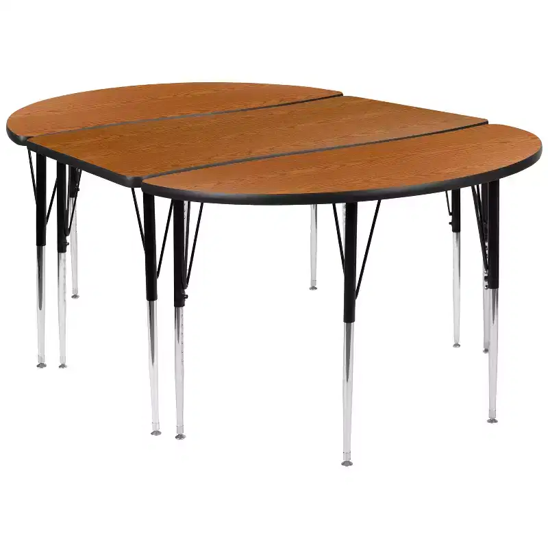 Flash Furniture 3 Piece 76 Oval Wave Flexible Grey Thermal Laminate Activity Table Set - Standard Height Adjustable Legs