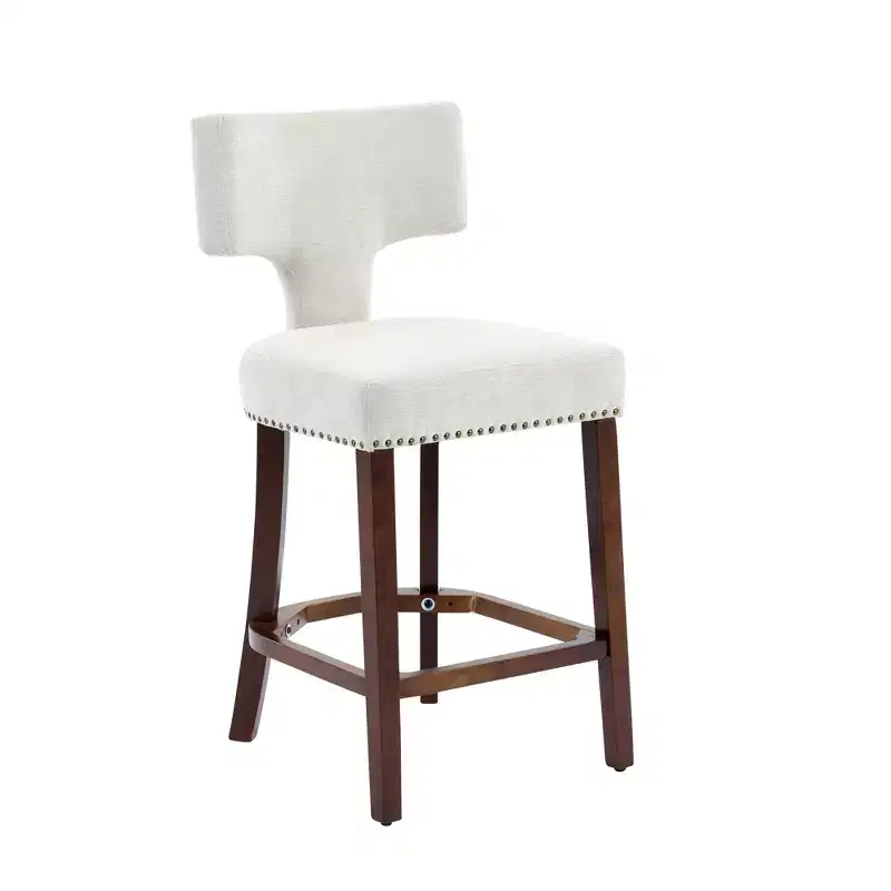 CLIHOME Set of 2 Mid Century Counter Height Bar Stools, Farmhouse Linen Fabric Upholstered Kitchen Accent Chair Curved Backrest