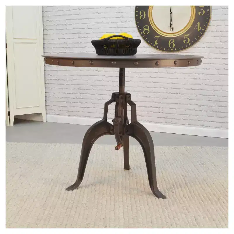 Gray Round Adjustable Crank Dining Table, Seats 4