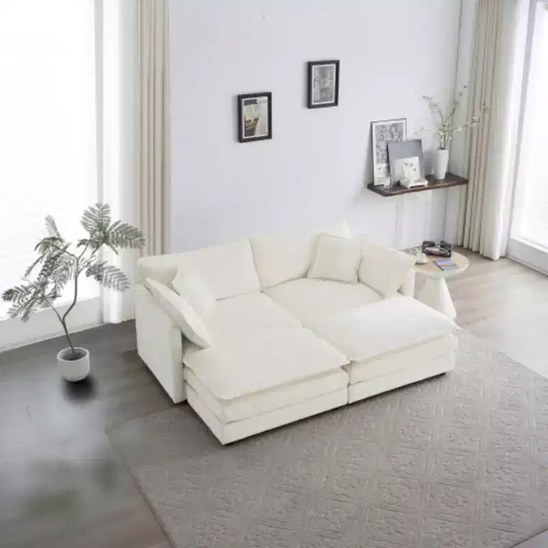 Upholstered 2-Seater Sofa and 2 Ottoman Pieces, Loveseat Lounge