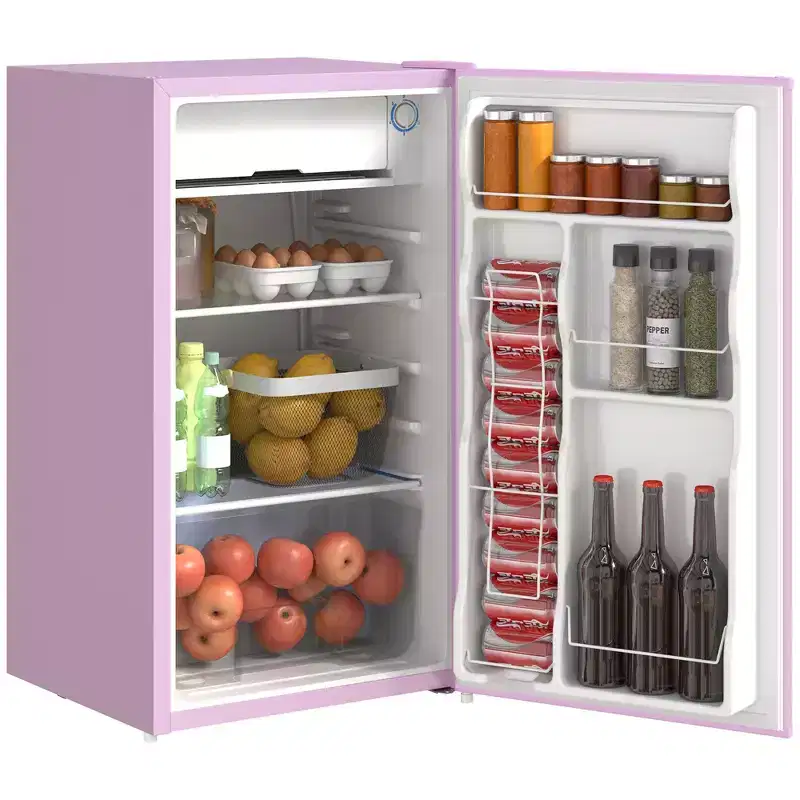 HOMCOM Mini Fridge with Freezer, 3.2 Cu.Ft Compact Refrigerator with Adjustable Shelf, Mechanical Thermostat and Reversible Door for Bedroom, Pink