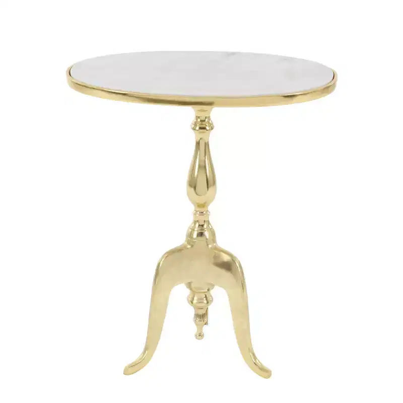 Traditional Marble Accent Table Gold - Olivia & May: Elegant Aluminum Tripod Base, Indoor Use