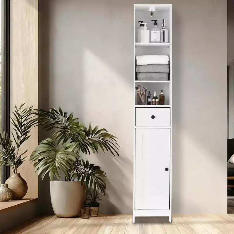 Tall Bathroom Storage Cabinet, 66.9 Modern Freestanding Cabinet with Open Shelf, Drawer & Door for Bathroom Organization, Storage Cabinet