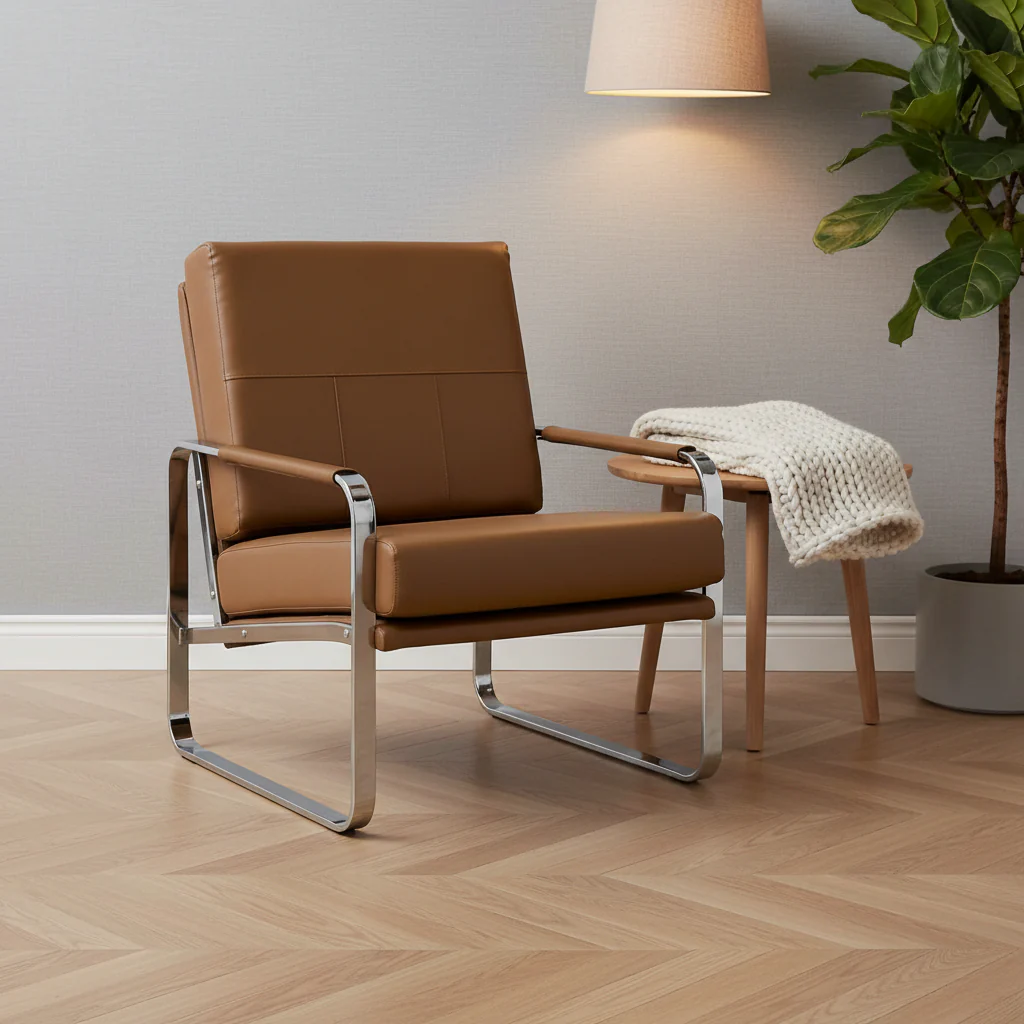 Allure Metal and Blended Leather Modern Accent Arm Chair