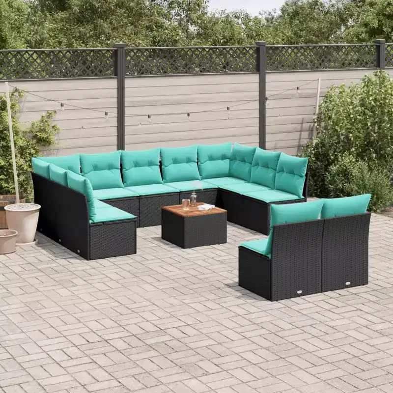 vidaXL 12 Piece Patio Sofa Set with Cushions Black Poly Rattan