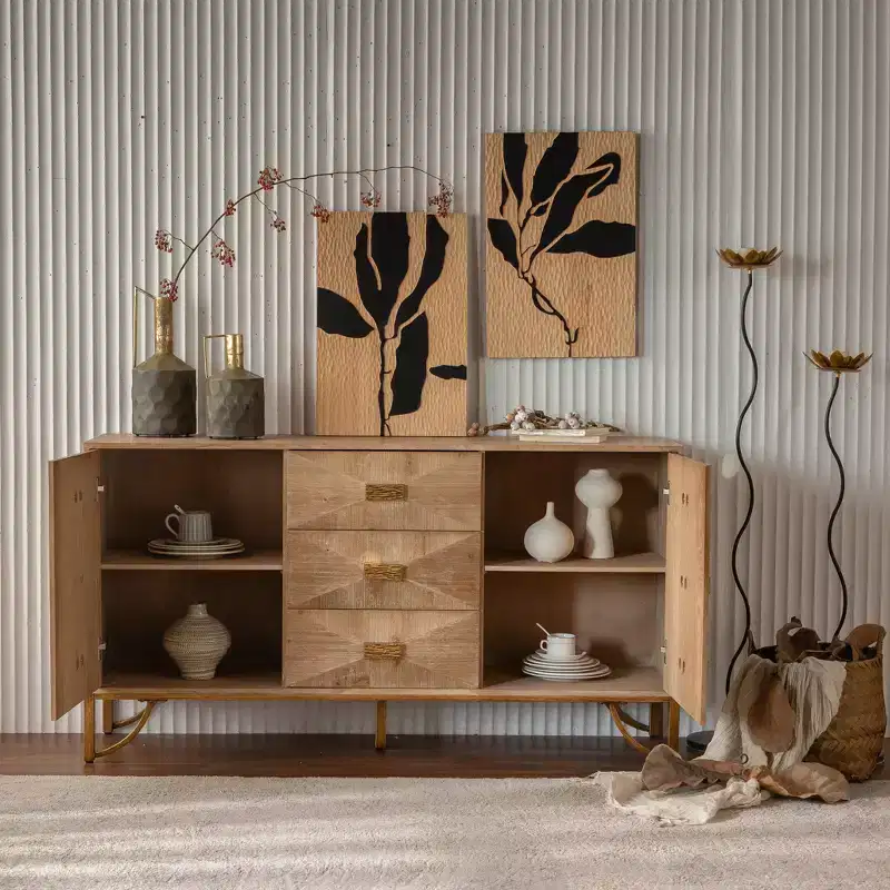 Acacia & MDF Sideboard 32.08''H x 17.32''W x 59.44''D