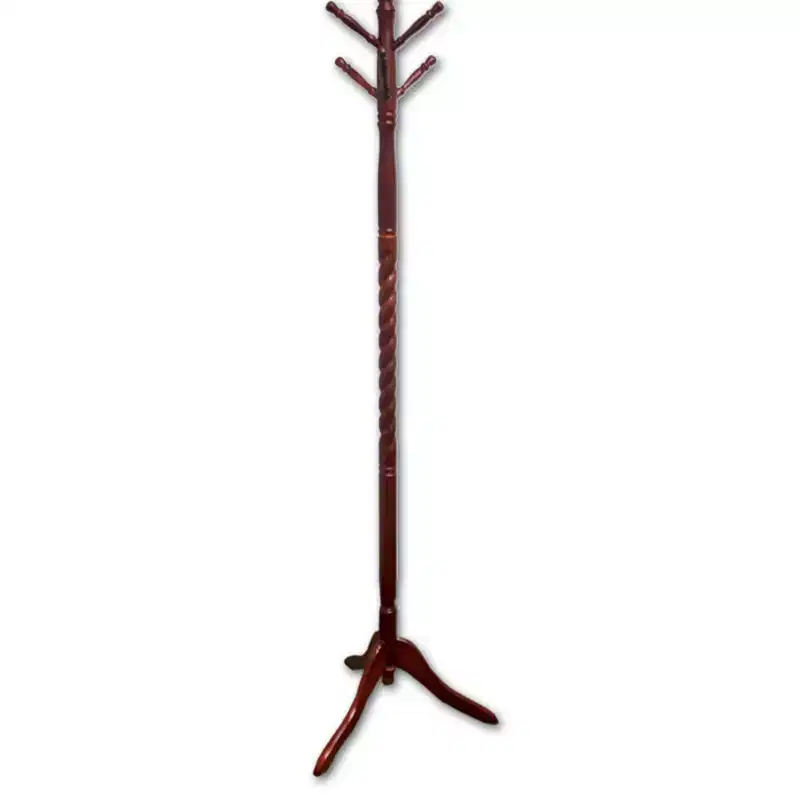 Okak 71.5IN Freestanding Hall Tree with Wooden Stand, Elegent Coat Rack with 6 Hooks, Coat Tree for Living Room, Bedroom, Entryway, Cherry