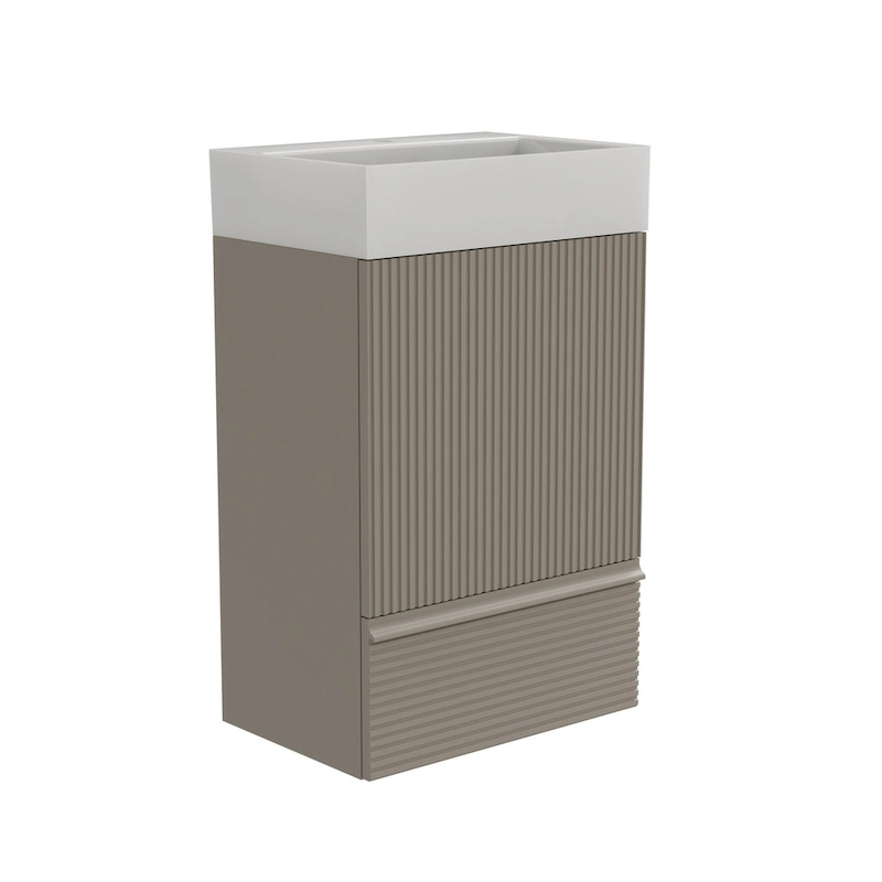 Single Sink Bathroom Vanity, Modern Grille-patterned Freestanding Vanity With Hidden Handle, Wood Bathroom Cabinet