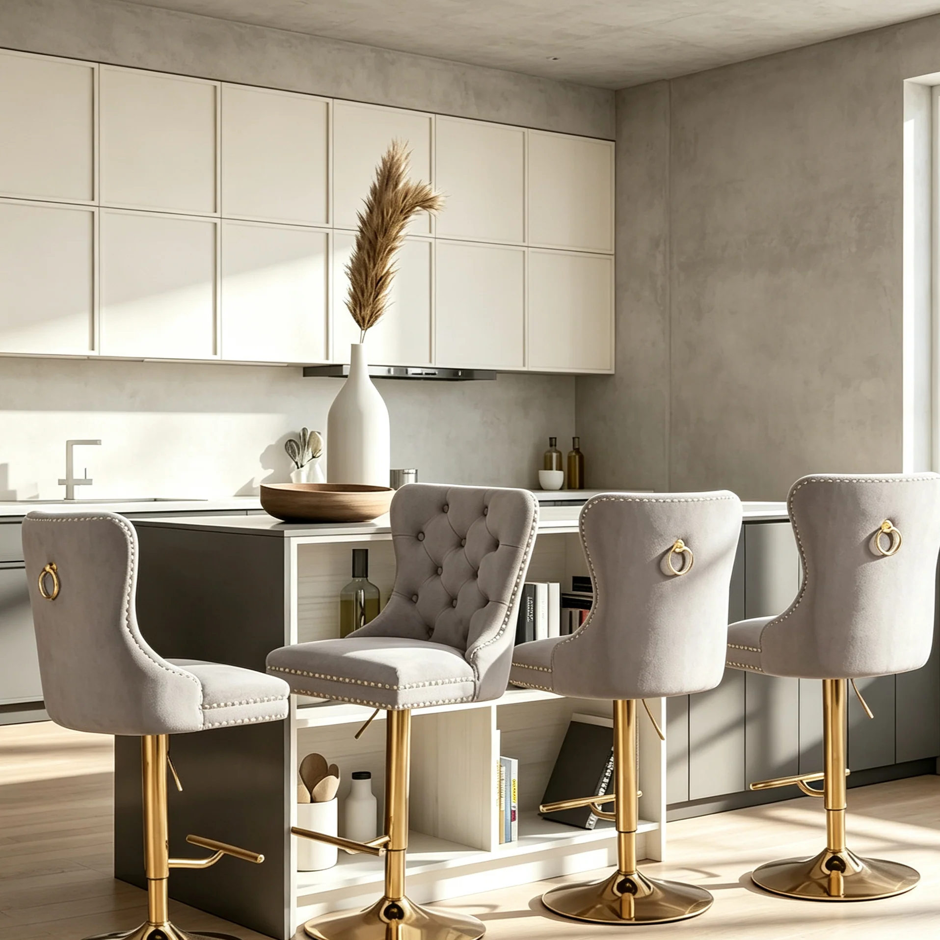 Modern Upholstered Adjusatble Thick Swivel Counter Barstools