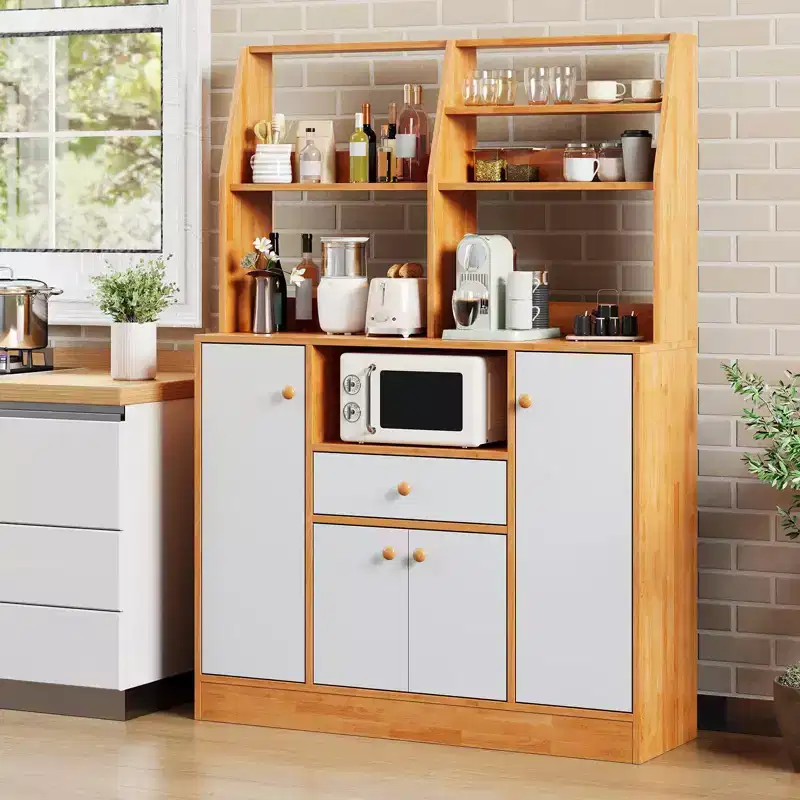 Farmhouse Wood Sideboard Buffet Cabinet with Drawers, Large Freestanding Kitchen Pantry Storage Cabinet with Adjustable Shelves for Entryway
