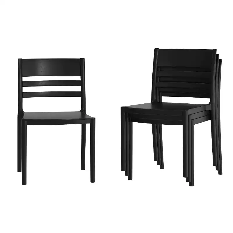 Flash Furniture Bridgeport Set of 4 Indoor-Outdoor Stacking Patio Chair with Slatted Backrest, Commercial All-Weather Resin Chair