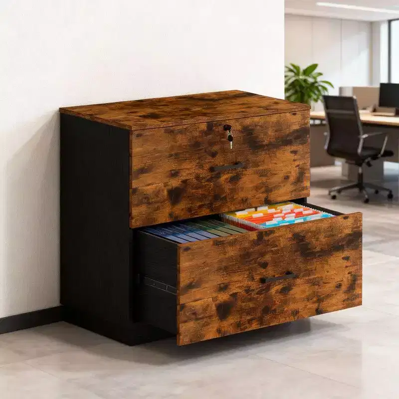 2 Wide Drawer File Cabinet Flat Panel Design Single Lock