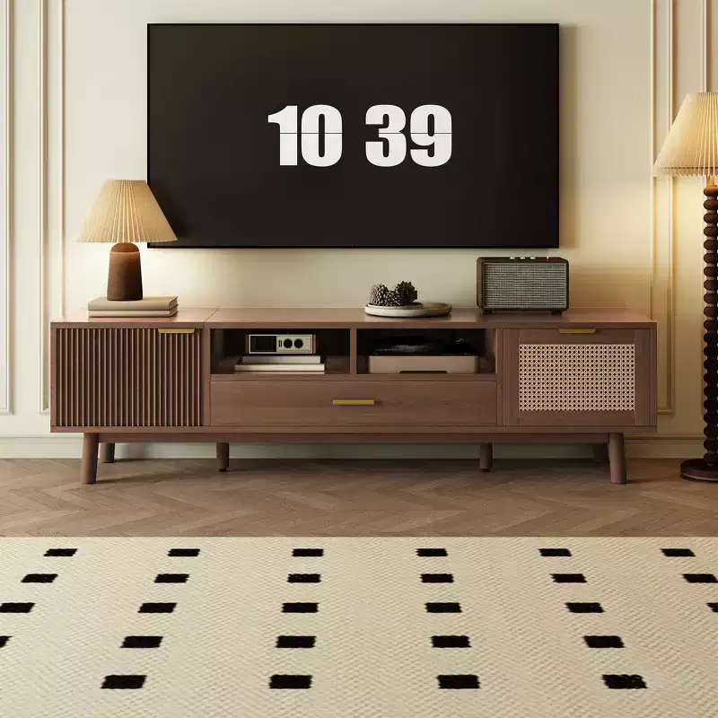 67 Inch Brown Wood TV Stand for 75 Inches TVs TV Cabinet with Soft-Closing Door and Drop-Down Door Cabinet for Living Room Bedroom