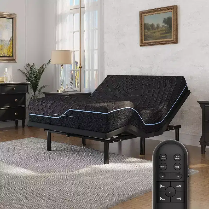 Dyonery Updated Adjustable Bed Base with 12 Form Frame Massage (Mattress color random)