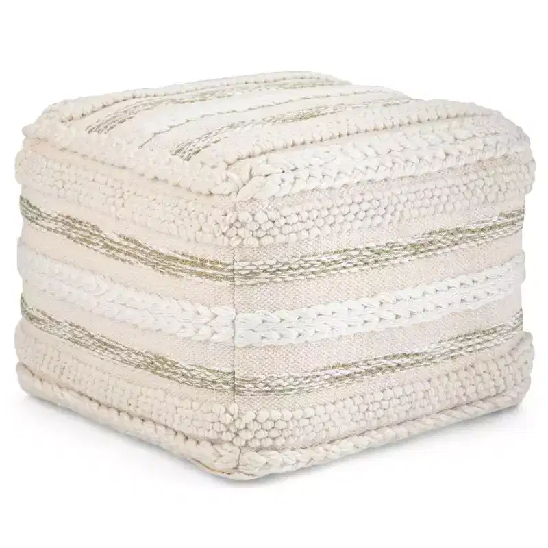 Silva Square Pouf Natural - WyndenHall: Handloom Woven, Durable, Lightweight, No Assembly, Bohemian Style