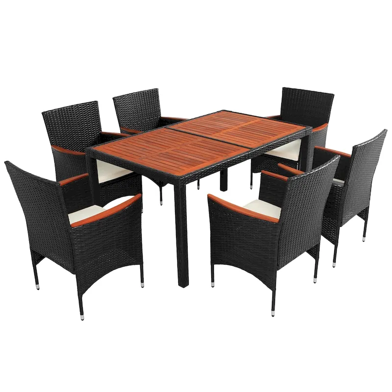 Patio Dining Set for 6 Outdoor Wicker Table & Chairs with Cushions