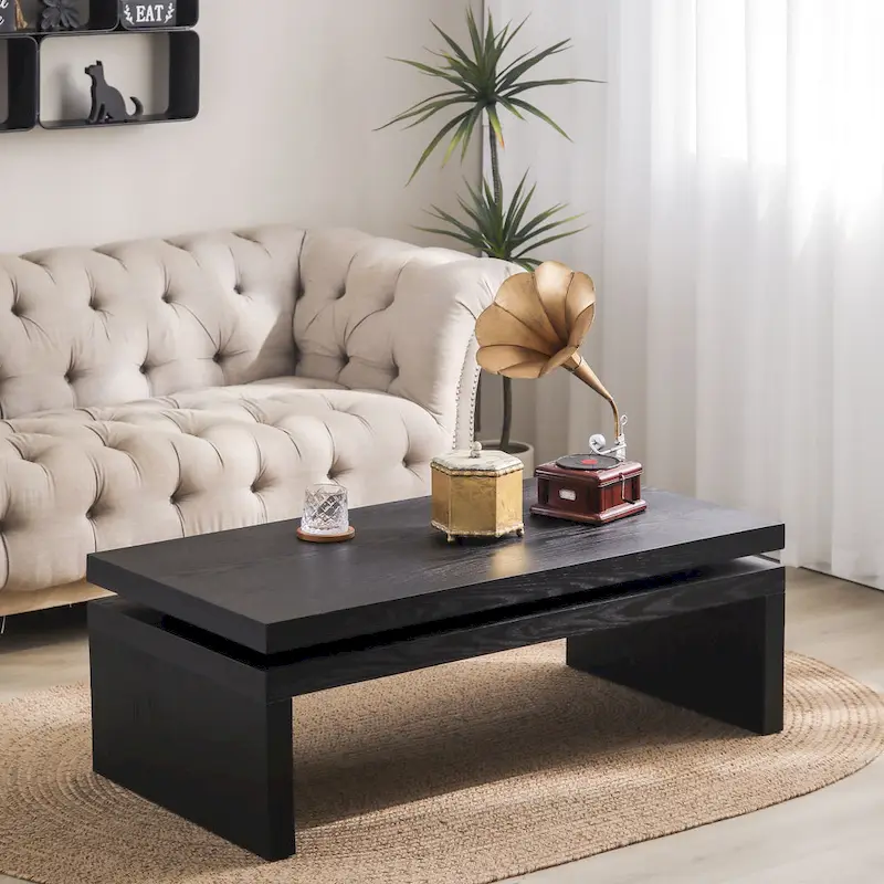 Rectangular Coffee Table with 2-Tier Wood Grain Top, 47.6