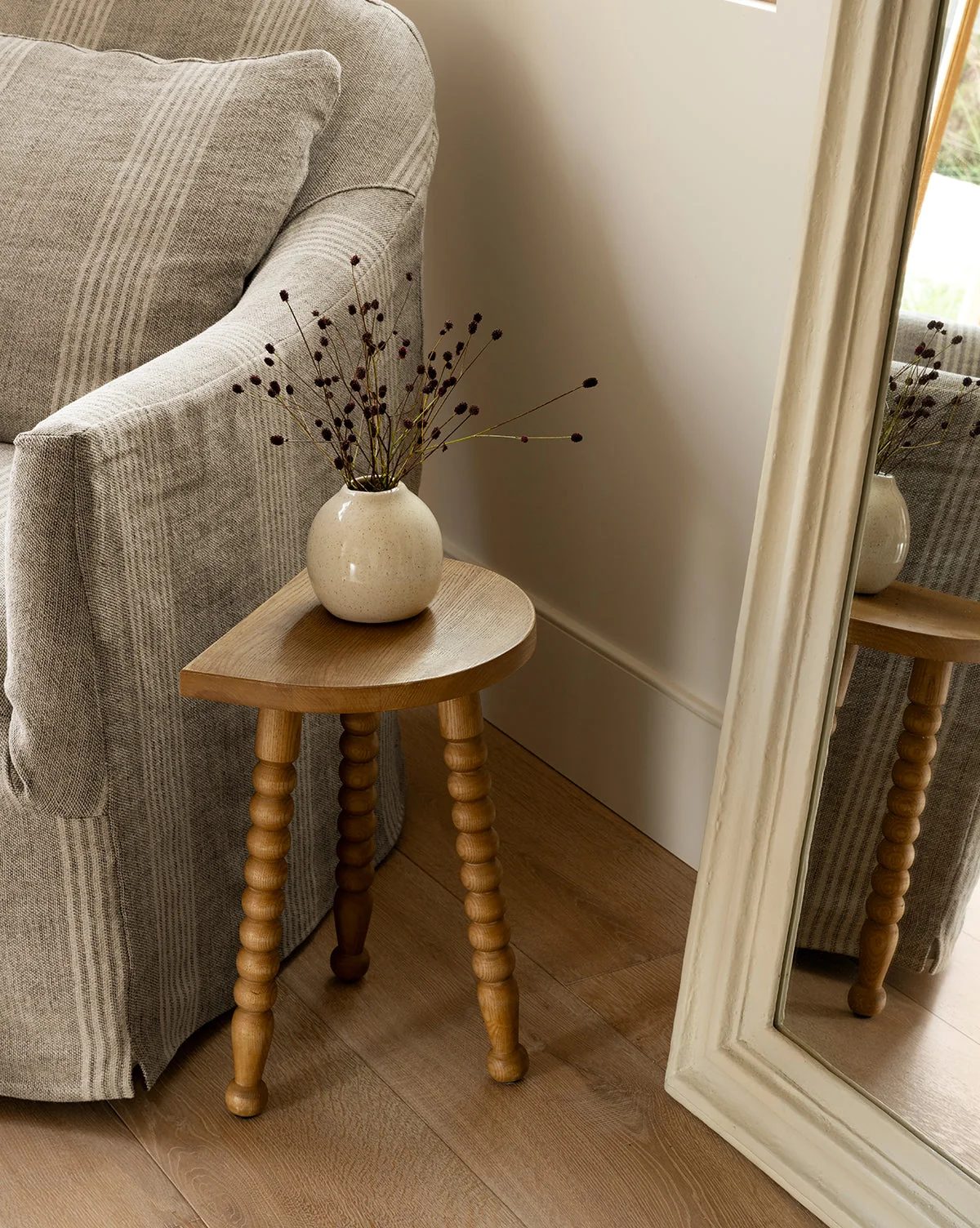 Scandinavian Honey Oak Wood Stool with Natural Finish for Living Room