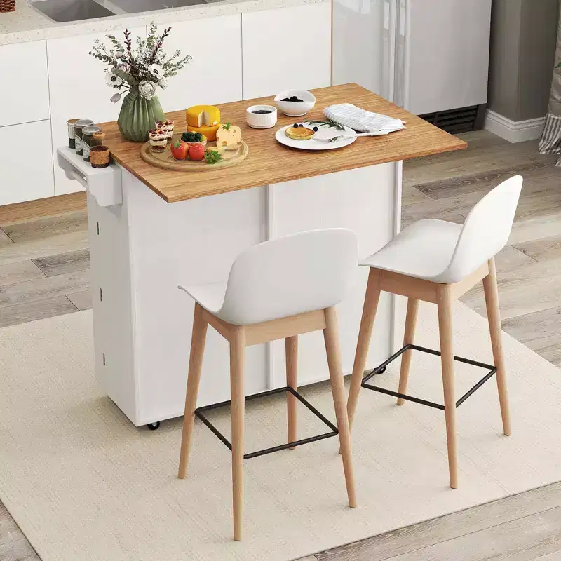 Costway Rolling Kitchen Island Kitchen Island Cart with Drop Leaf Trash Can Cabinet Black/White