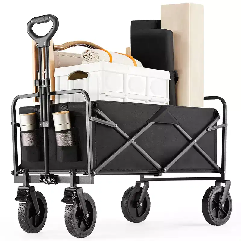 Black Large Collapsible Folding Wagon Cart – All-Terrain, 330 lbs Capacity, 1 Person