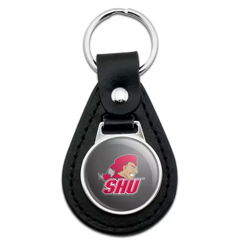 Sacred Heart University Secondary Logo Black Leather Keychain