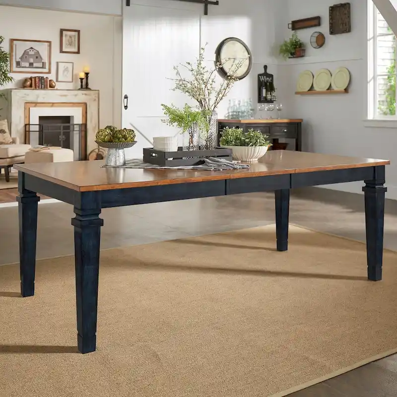 Extendable Solid Rubberwood Dining Table | Farmhouse Style | Oak Distressed Finish | 64-82 Inch