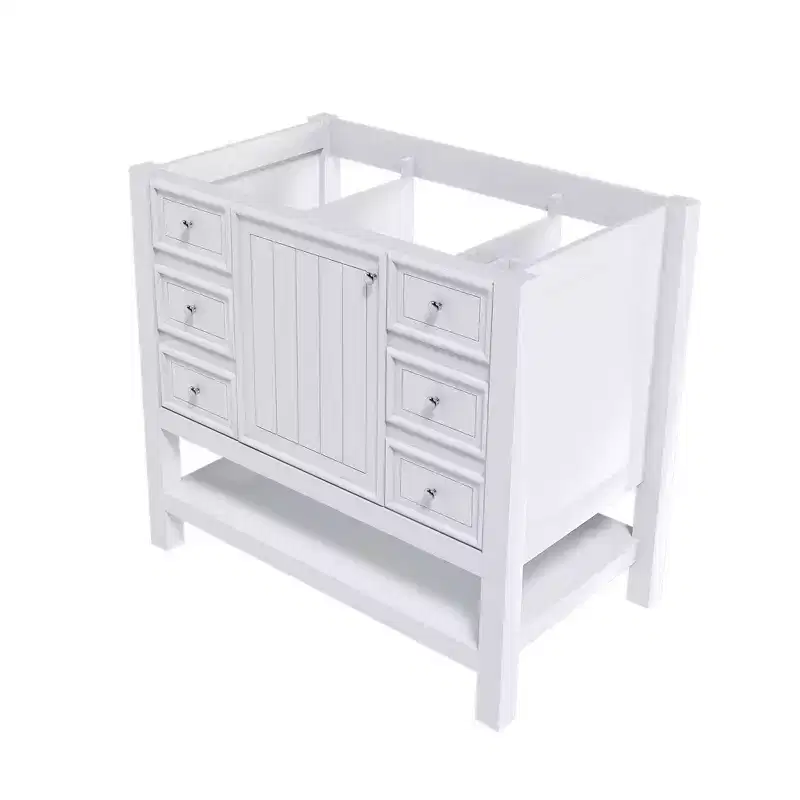 36 Bathroom Vanity without Sink 1 Cabinet 3 Drawers Solid Wood Frame MDF White