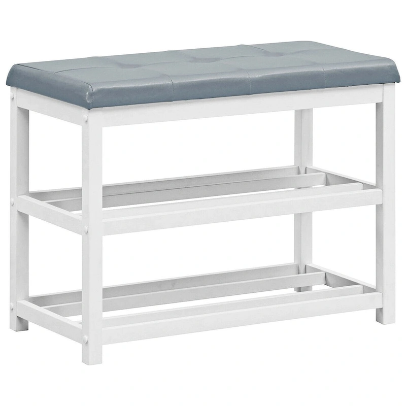2-Tier Wooden Shoe Rack Bench with Padded Seat - 31x 16x 24(L x W x H)
