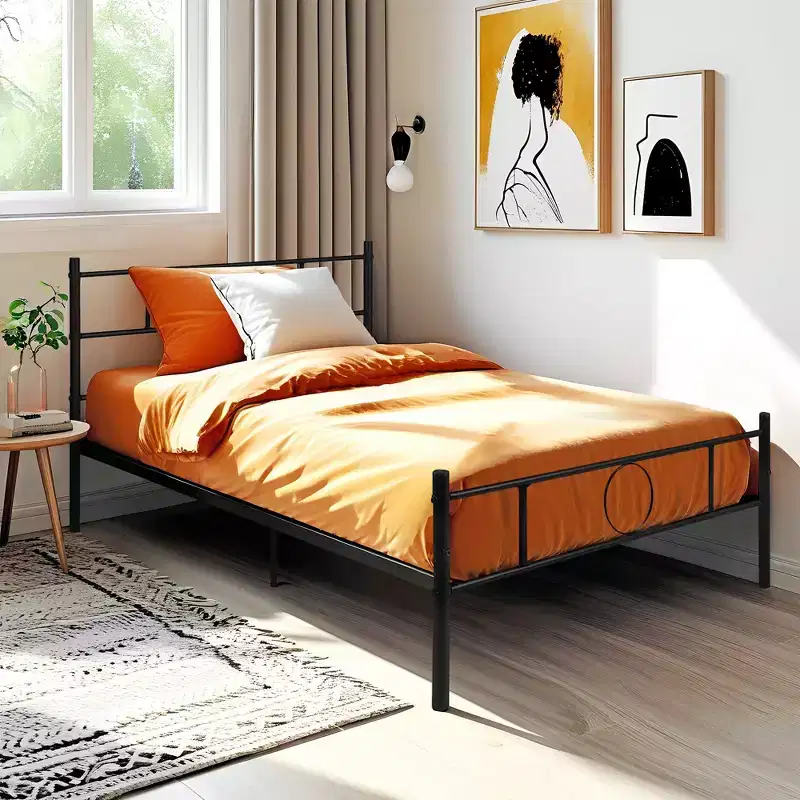 Twin Size Metal Bed Frame with Headboard and Footboard - Under Bed Storage Space, No Box Spring Needed, Black