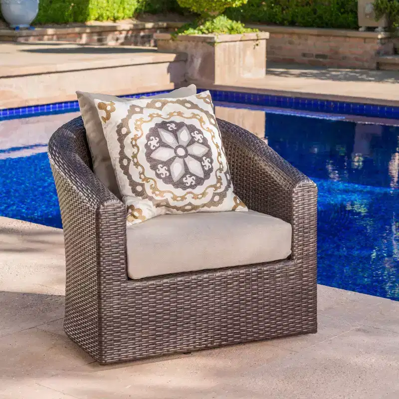 Darius Wicker Swivel Club Chair: Christopher Knight Home, Cushioned, Weather-Resistant Patio Furniture